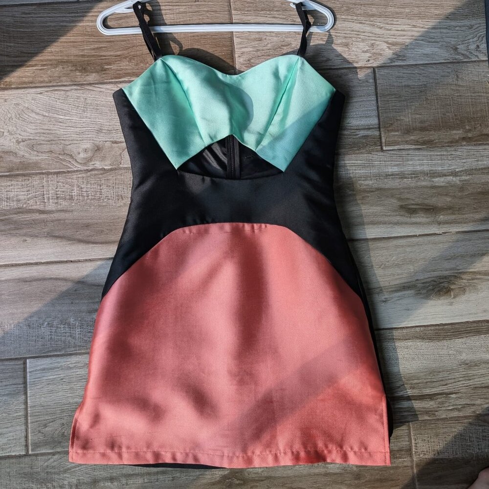 Mustard Seed Women’s Dress Black Coral Green Strapless Look Size M